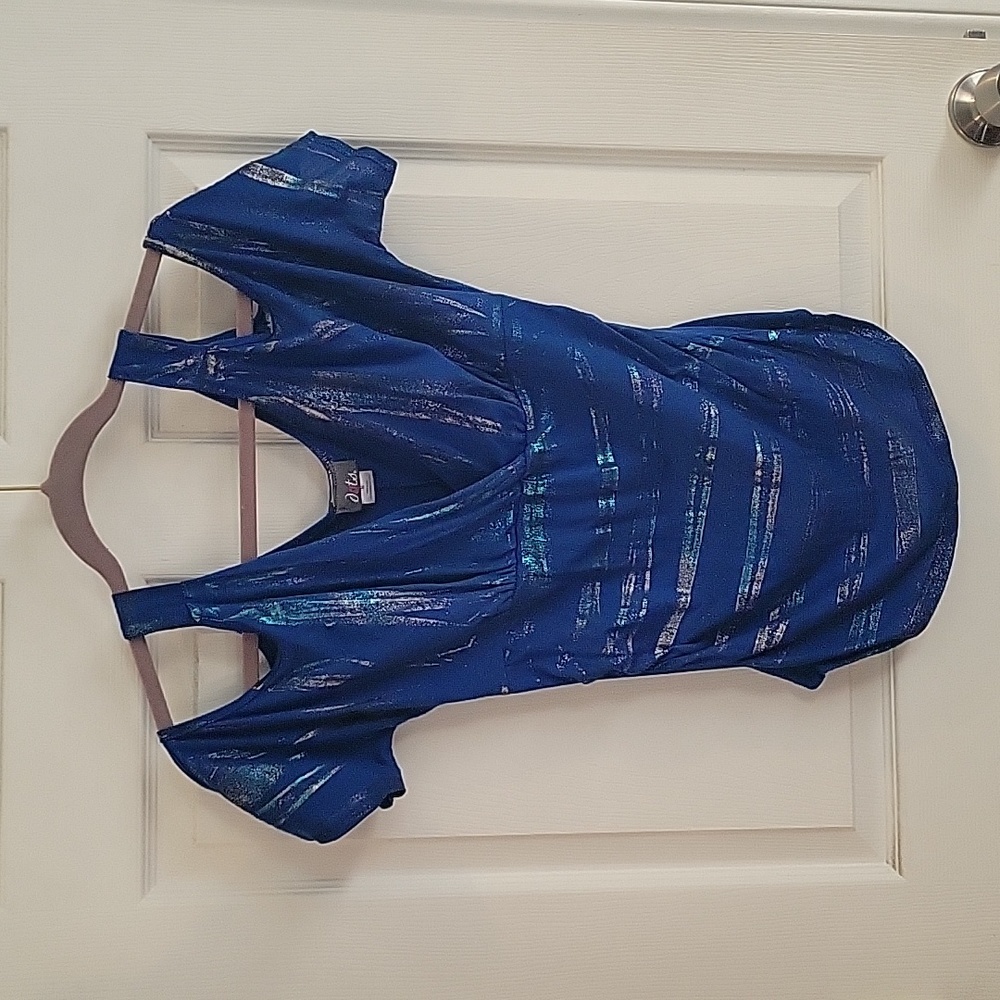 Blue & silver cold shoulder top